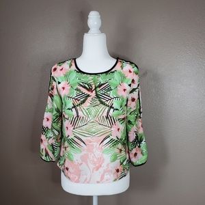 Rose & Olive Tropical 3/4 Sleeve Top Sz XS